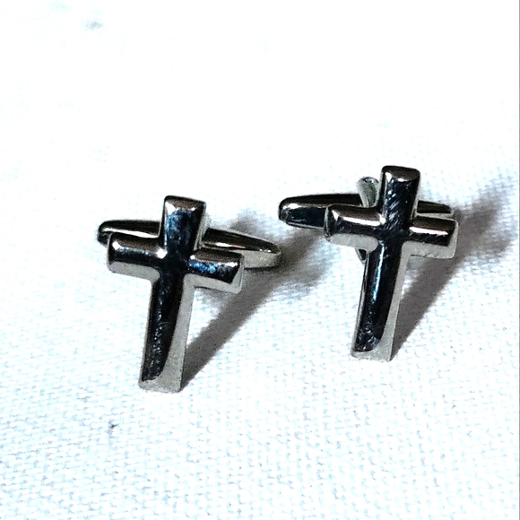 NEW Cufflinks: "The Cross". Christianity. Silver-Tone, Bullet Back. - Picture 2 of 5